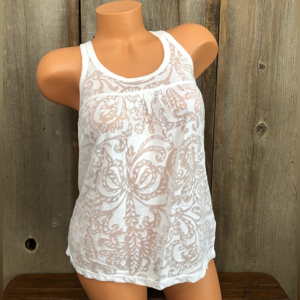 Aeropostale Floral Semi Sheer Racerback Babydoll Tank in White Size Medium